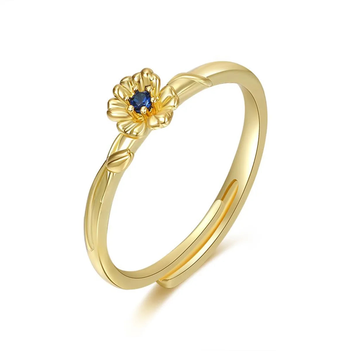 Copper 14K Gold Plated Twist Inlay Flower Birthstone Zircon Adjustable Ring