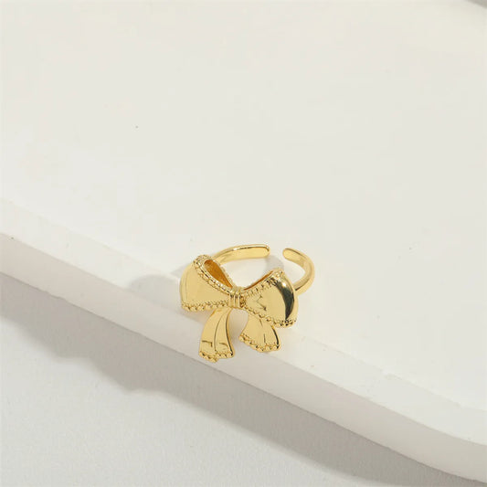 Copper 14K Gold Plated Vintage Style Simple Style Commute Inlay Bow Knot Zircon Open Rings