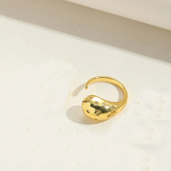 Copper 14K Gold Plated Vintage Style Simple Style Commute Inlay Round Fish Zircon Open Rings