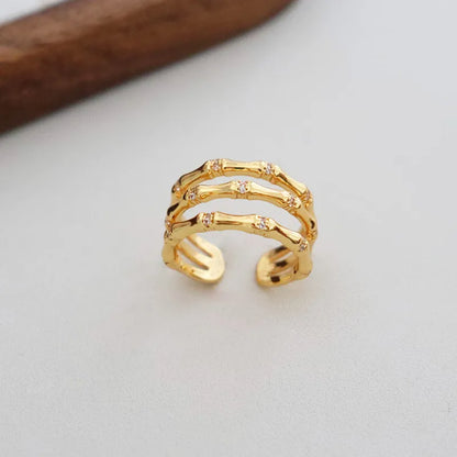 Copper 16K Gold Plated Retro Hollow Out Solid Color Open Rings