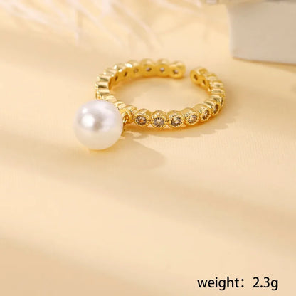 Copper 18K Gold Plated Basic Modern Style Classic Style Inlay Palm Butterfly Twist Artificial Pearls Zircon Open Rings