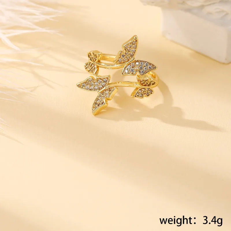 Copper 18K Gold Plated Basic Modern Style Classic Style Inlay Palm Butterfly Twist Artificial Pearls Zircon Open Rings