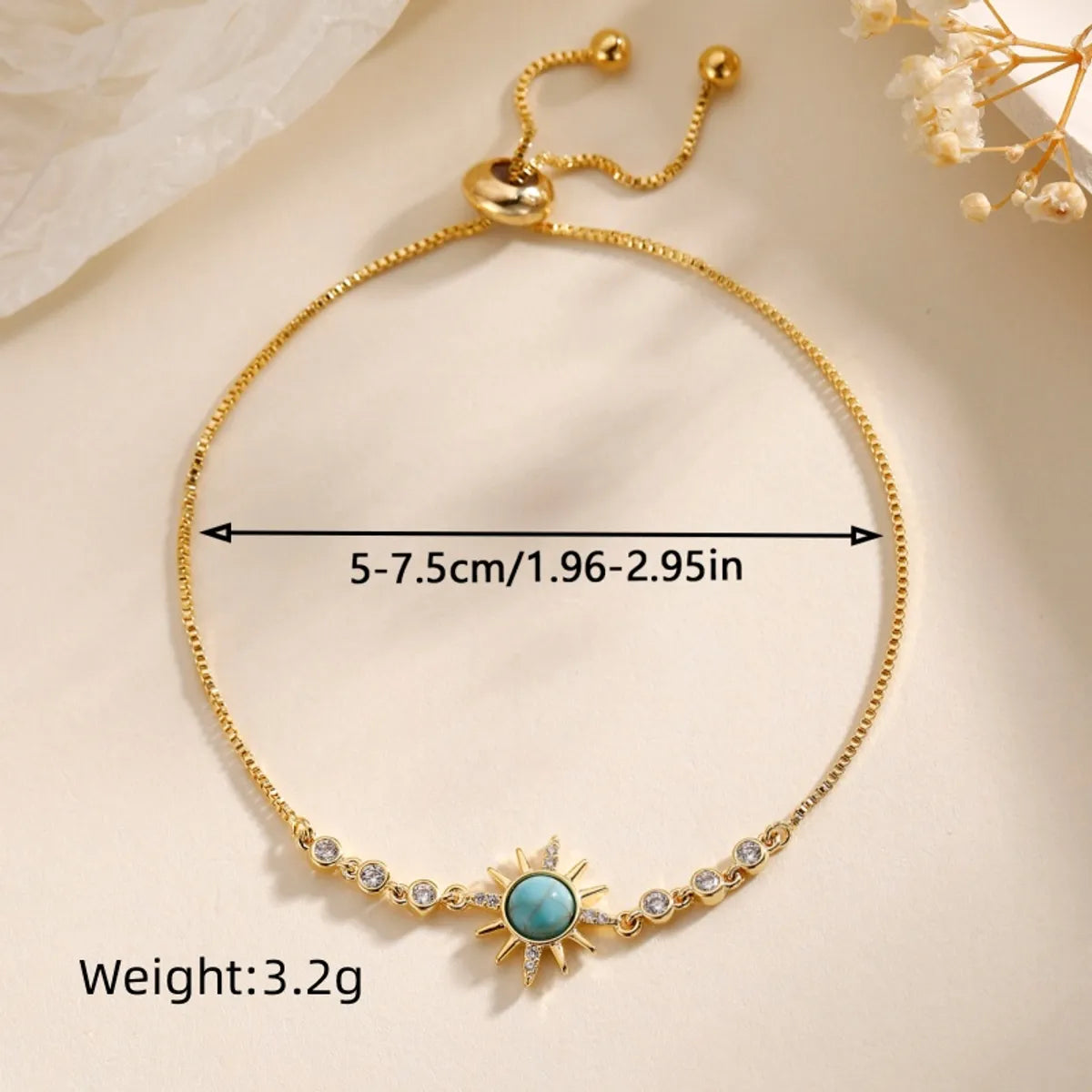 Copper 18K Gold Plated Basic Modern Style Classic Style Plating Inlay Sun Turquoise Zircon Bracelets