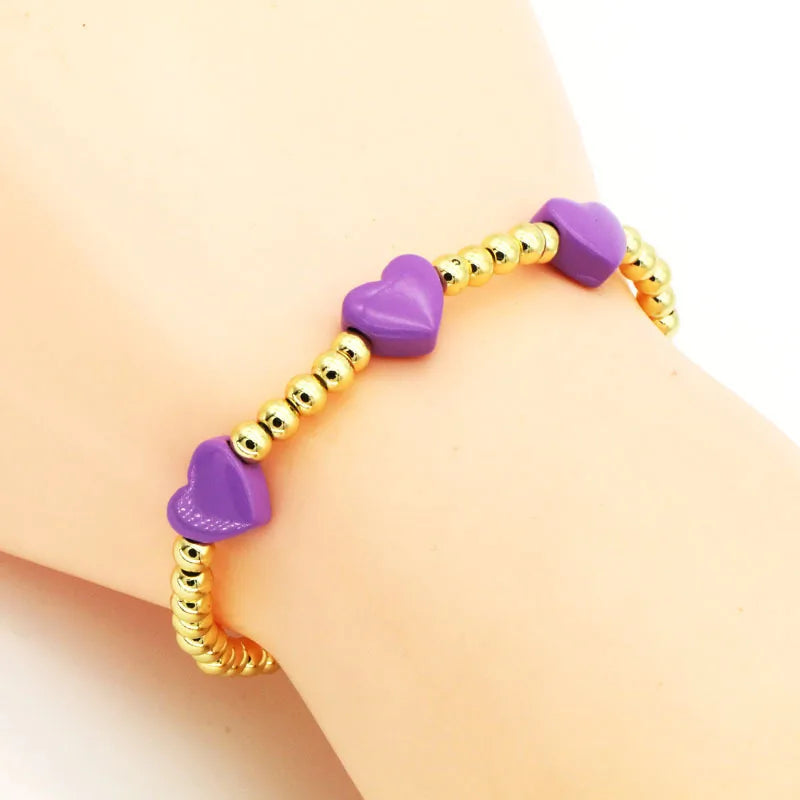 Copper 18K Gold Plated Beaded Enamel Heart Shape Bracelets