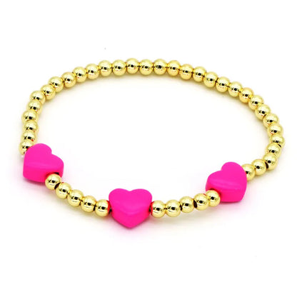 Copper 18K Gold Plated Beaded Enamel Heart Shape Bracelets