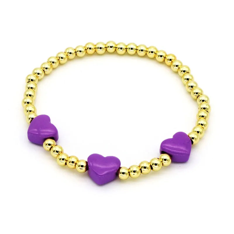 Copper 18K Gold Plated Beaded Enamel Heart Shape Bracelets