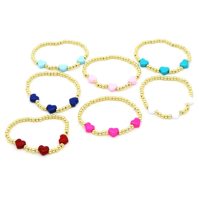 Copper 18K Gold Plated Beaded Enamel Heart Shape Bracelets