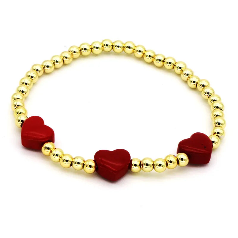 Copper 18K Gold Plated Beaded Enamel Heart Shape Bracelets