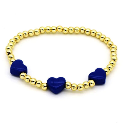 Copper 18K Gold Plated Beaded Enamel Heart Shape Bracelets