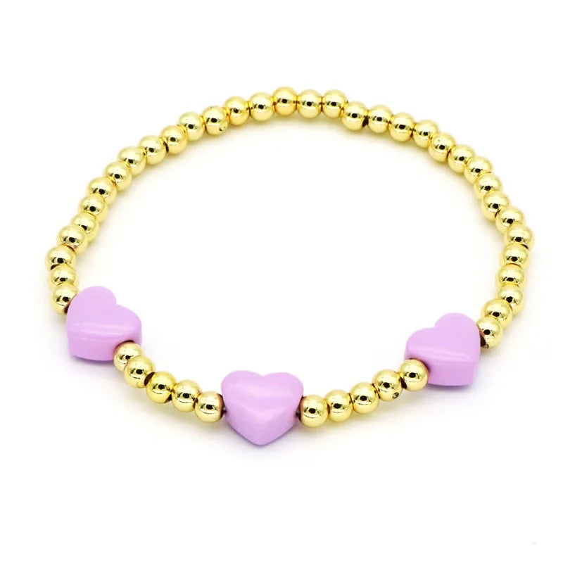 Copper 18K Gold Plated Beaded Enamel Heart Shape Bracelets