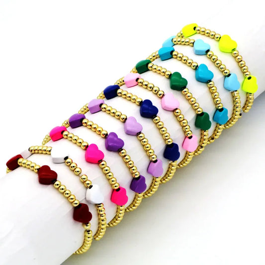 Copper 18K Gold Plated Beaded Enamel Heart Shape Bracelets