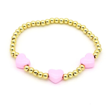 Copper 18K Gold Plated Beaded Enamel Heart Shape Bracelets