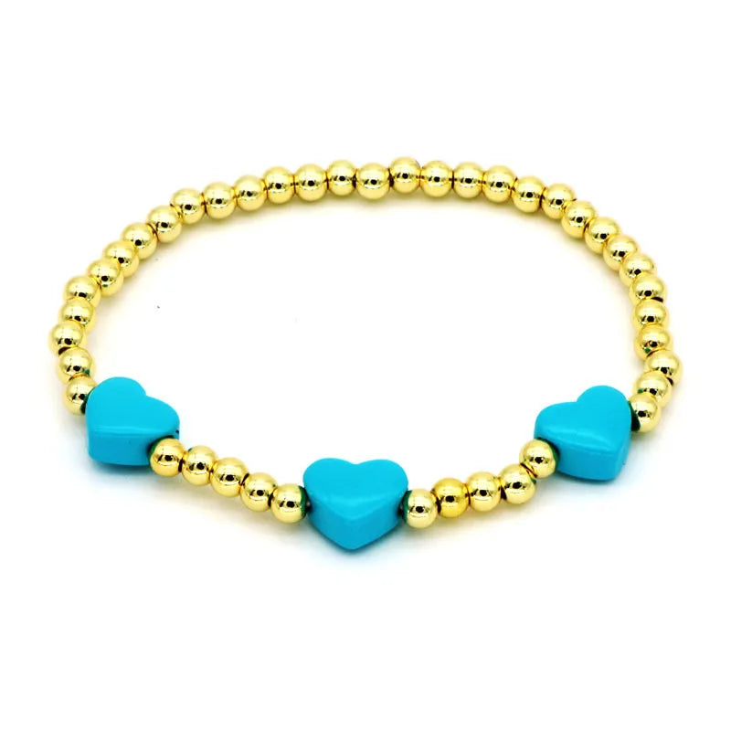 Copper 18K Gold Plated Beaded Enamel Heart Shape Bracelets