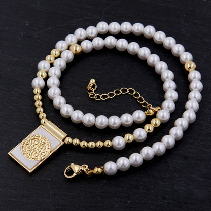 Copper 18K Gold Plated Beaded Enamel Pearl Color Block Artificial Pearls Pearl Pendant Necklace