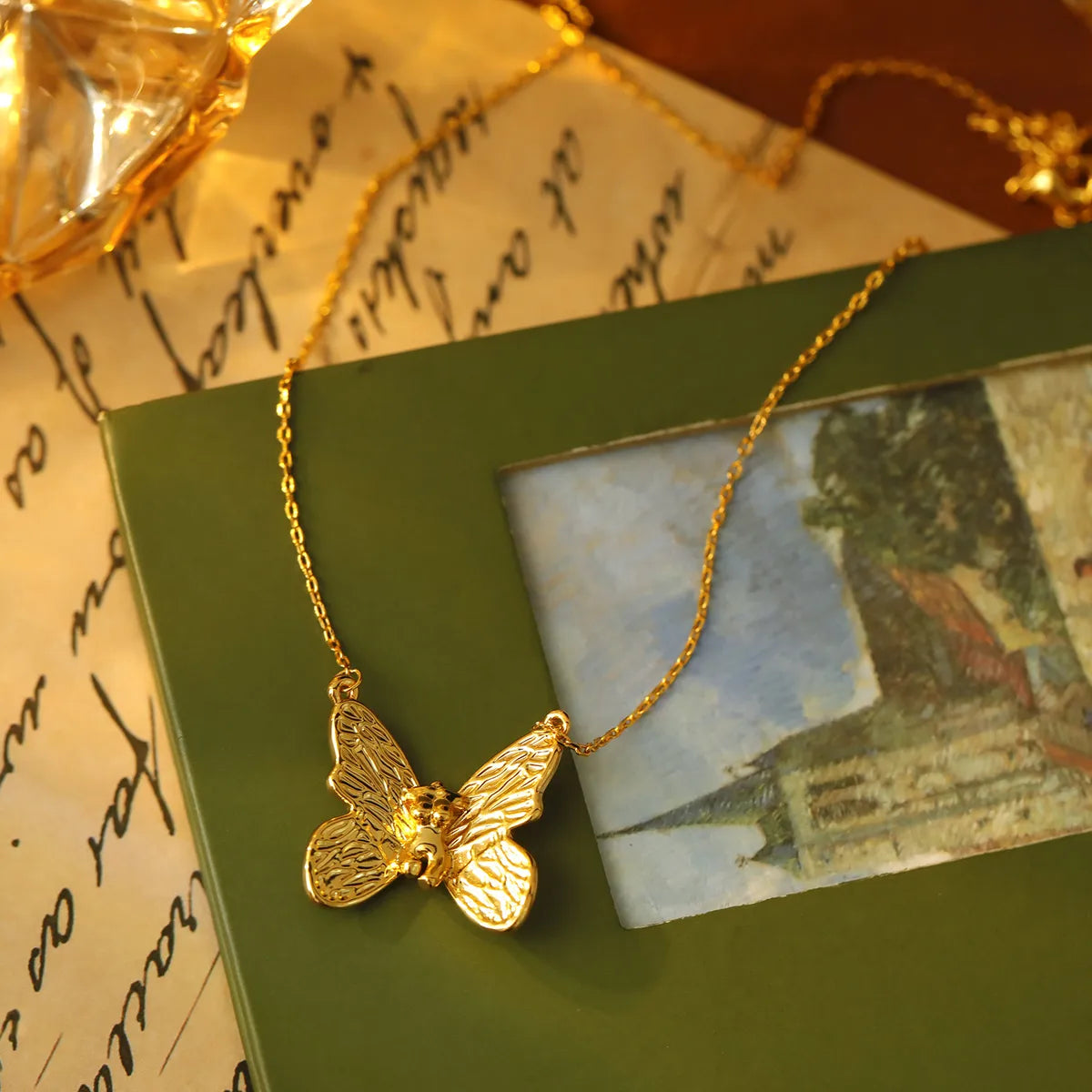 Copper 18K Gold Plated Butterfly Body Pendant Necklace