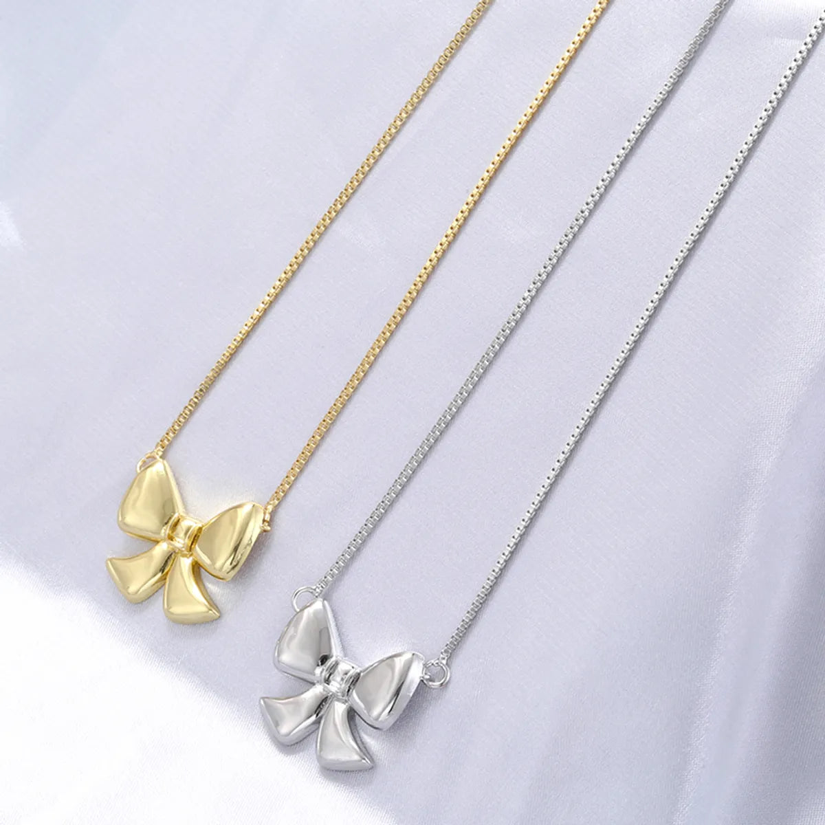 Copper 18K Gold Plated Casual Bow Knot Pendant Necklace