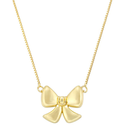 Copper 18K Gold Plated Casual Bow Knot Pendant Necklace