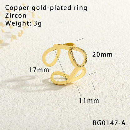 Copper 18K Gold Plated Casual Commute Hollow Out Inlay Infinity Zircon Rings