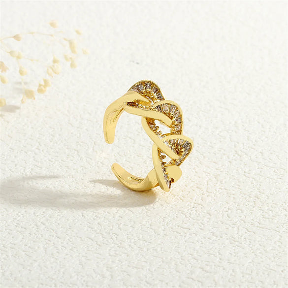 Copper 18K Gold Plated Casual Commute Hollow Out Inlay Infinity Zircon Rings