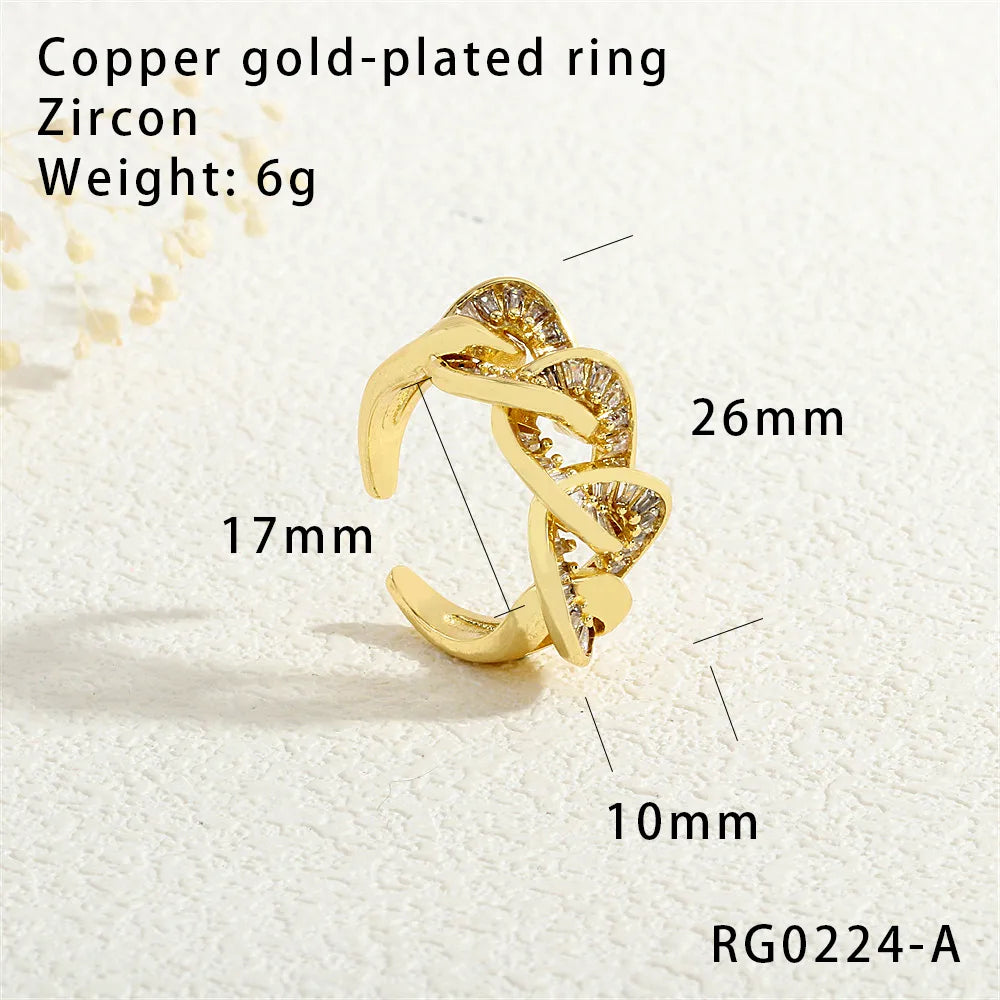 Copper 18K Gold Plated Casual Commute Hollow Out Inlay Infinity Zircon Rings