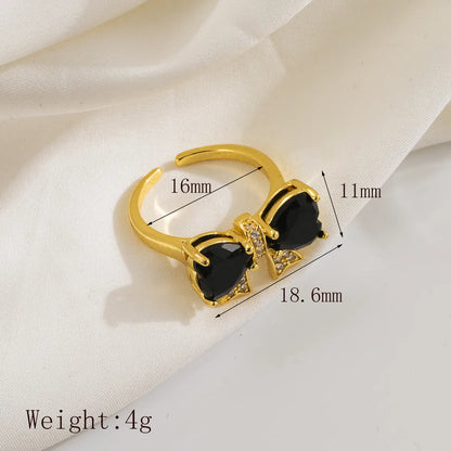 Copper 18K Gold Plated Casual Cute Commute Inlay Bow Knot Zircon Open Rings