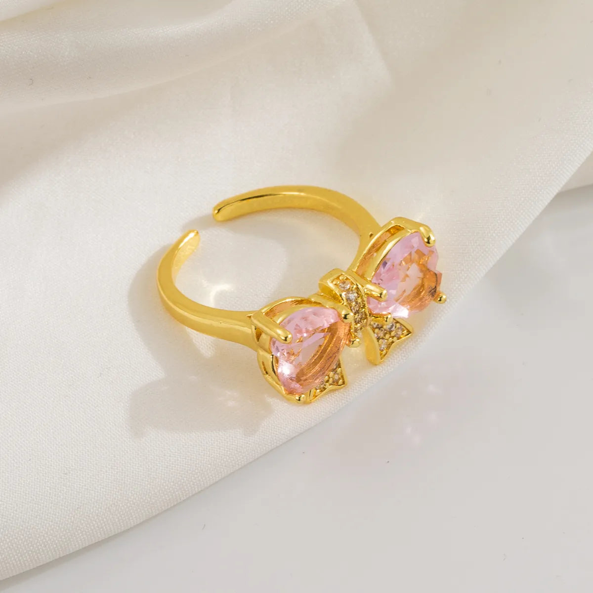 Copper 18K Gold Plated Casual Cute Commute Inlay Bow Knot Zircon Open Rings