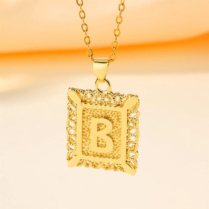 Copper 18K Gold Plated Casual Hollow Out Letter Pendant Necklace