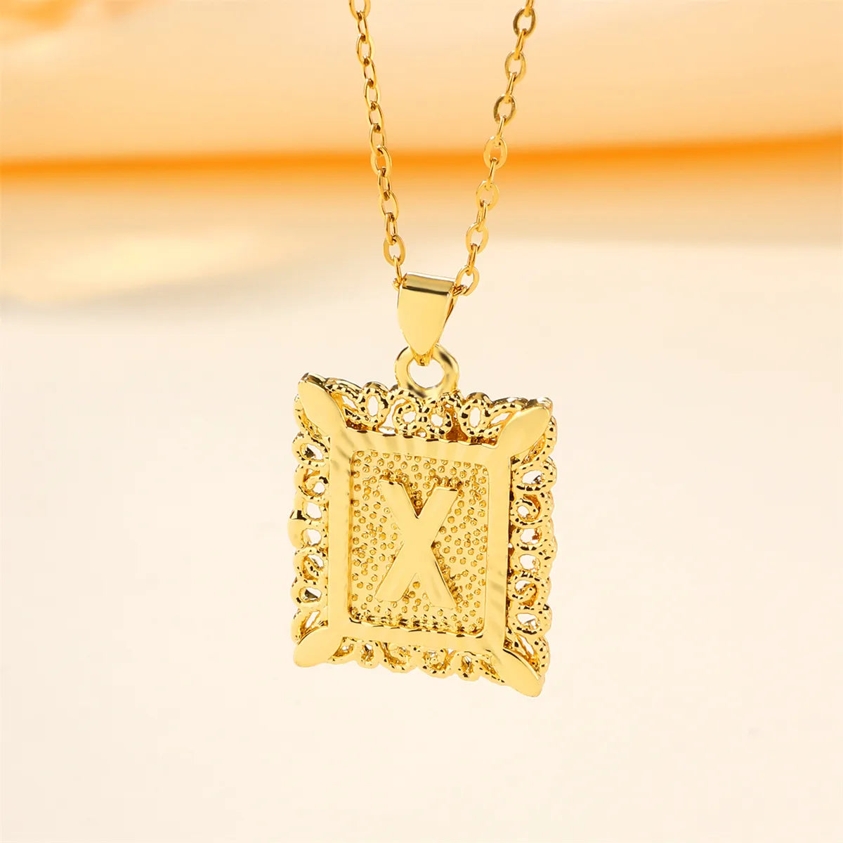 Copper 18K Gold Plated Casual Hollow Out Letter Pendant Necklace