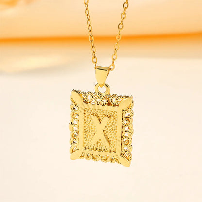 Copper 18K Gold Plated Casual Hollow Out Letter Pendant Necklace