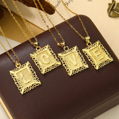 Copper 18K Gold Plated Casual Hollow Out Letter Pendant Necklace