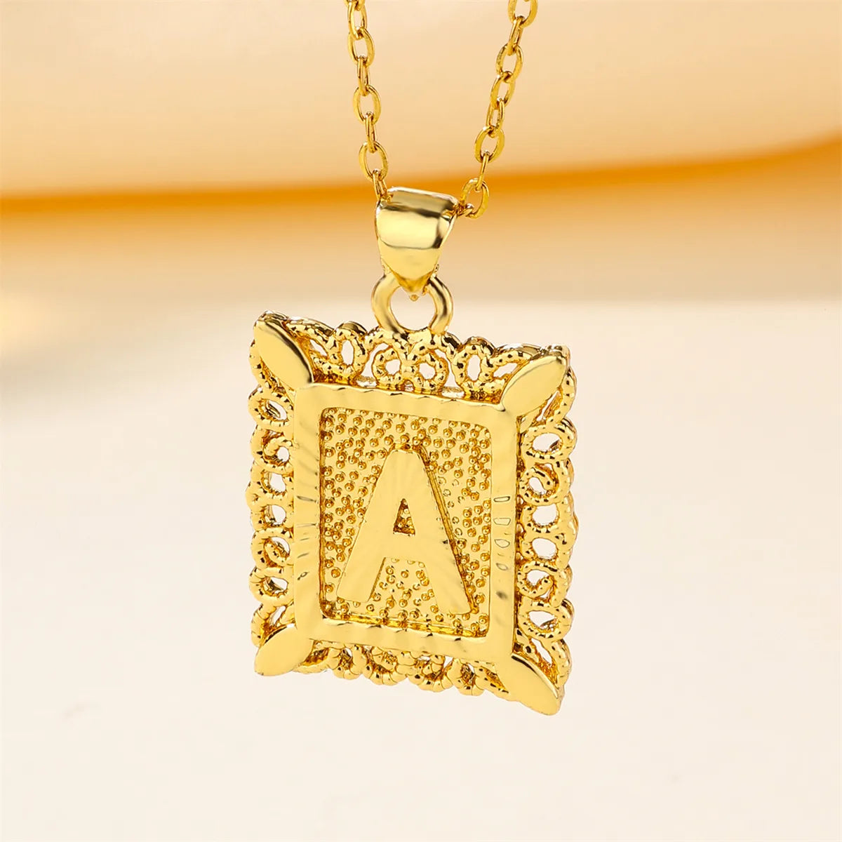 Copper 18K Gold Plated Casual Hollow Out Letter Pendant Necklace