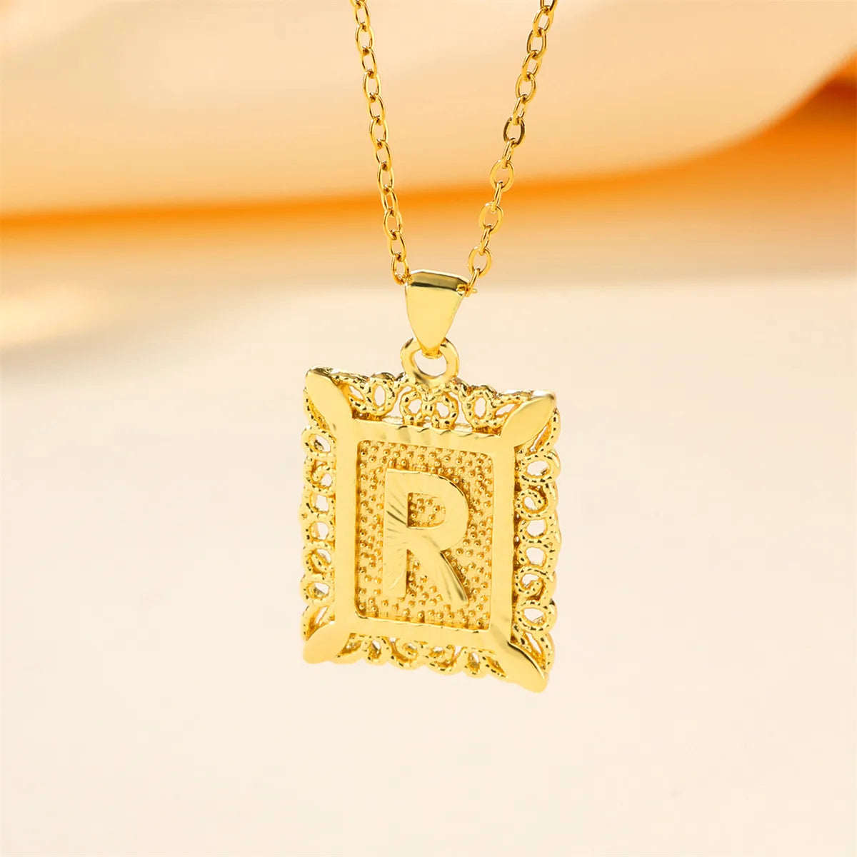 Copper 18K Gold Plated Casual Hollow Out Letter Pendant Necklace