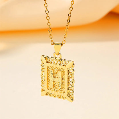 Copper 18K Gold Plated Casual Hollow Out Letter Pendant Necklace