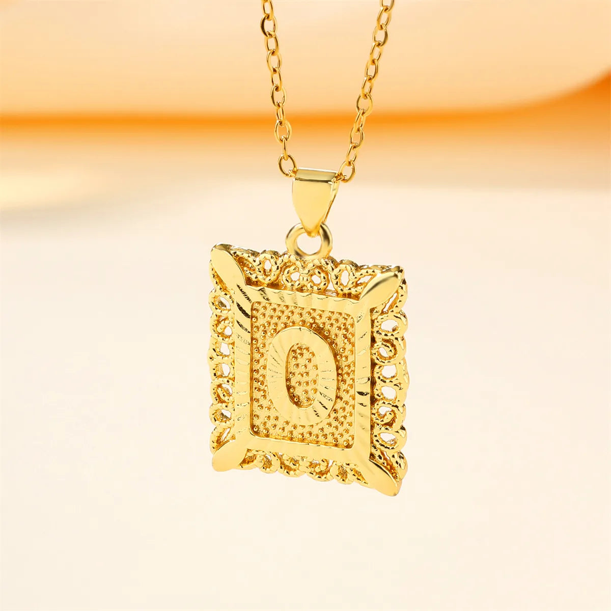 Copper 18K Gold Plated Casual Hollow Out Letter Pendant Necklace