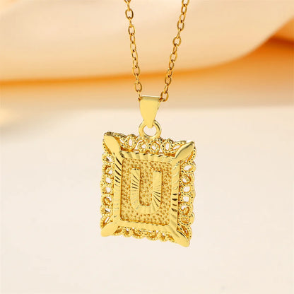 Copper 18K Gold Plated Casual Hollow Out Letter Pendant Necklace