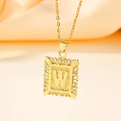 Copper 18K Gold Plated Casual Hollow Out Letter Pendant Necklace