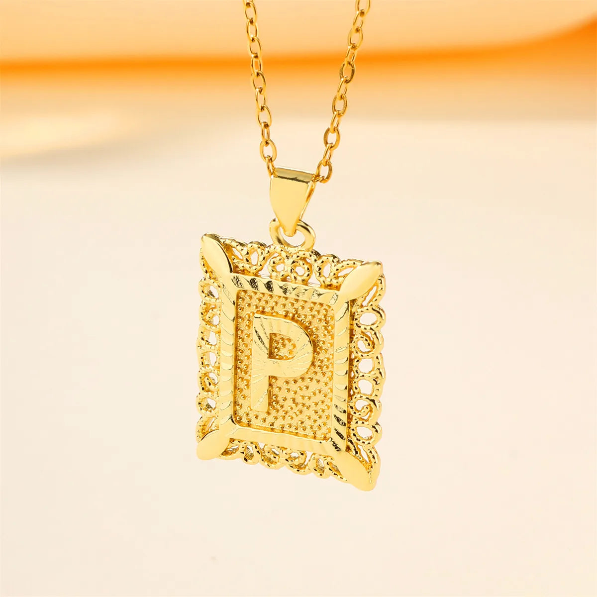 Copper 18K Gold Plated Casual Hollow Out Letter Pendant Necklace