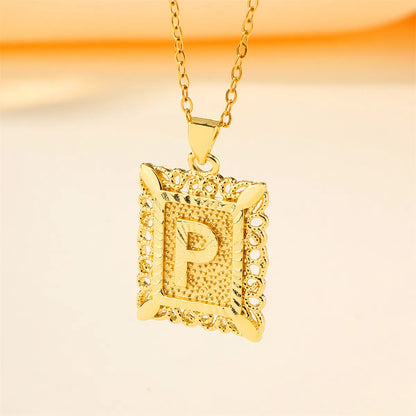 Copper 18K Gold Plated Casual Hollow Out Letter Pendant Necklace