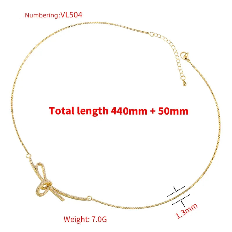 Copper 18K Gold Plated Casual Simple Style Commute Plating Inlay Bends And Hitches Bow Knot Zircon Pendant Necklace