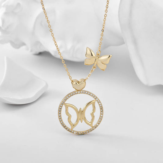 Copper 18K Gold Plated Casual Simple Style Hollow Out Inlay Heart Shape Butterfly Zircon Pendant Necklace Necklace