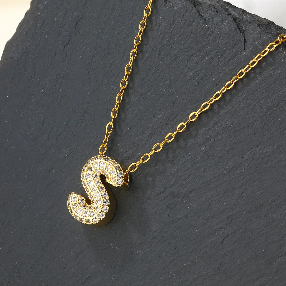 Copper 18K Gold Plated Casual Simple Style Inlay Letter Zircon Pendant Necklace