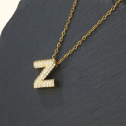 Copper 18K Gold Plated Casual Simple Style Inlay Letter Zircon Pendant Necklace