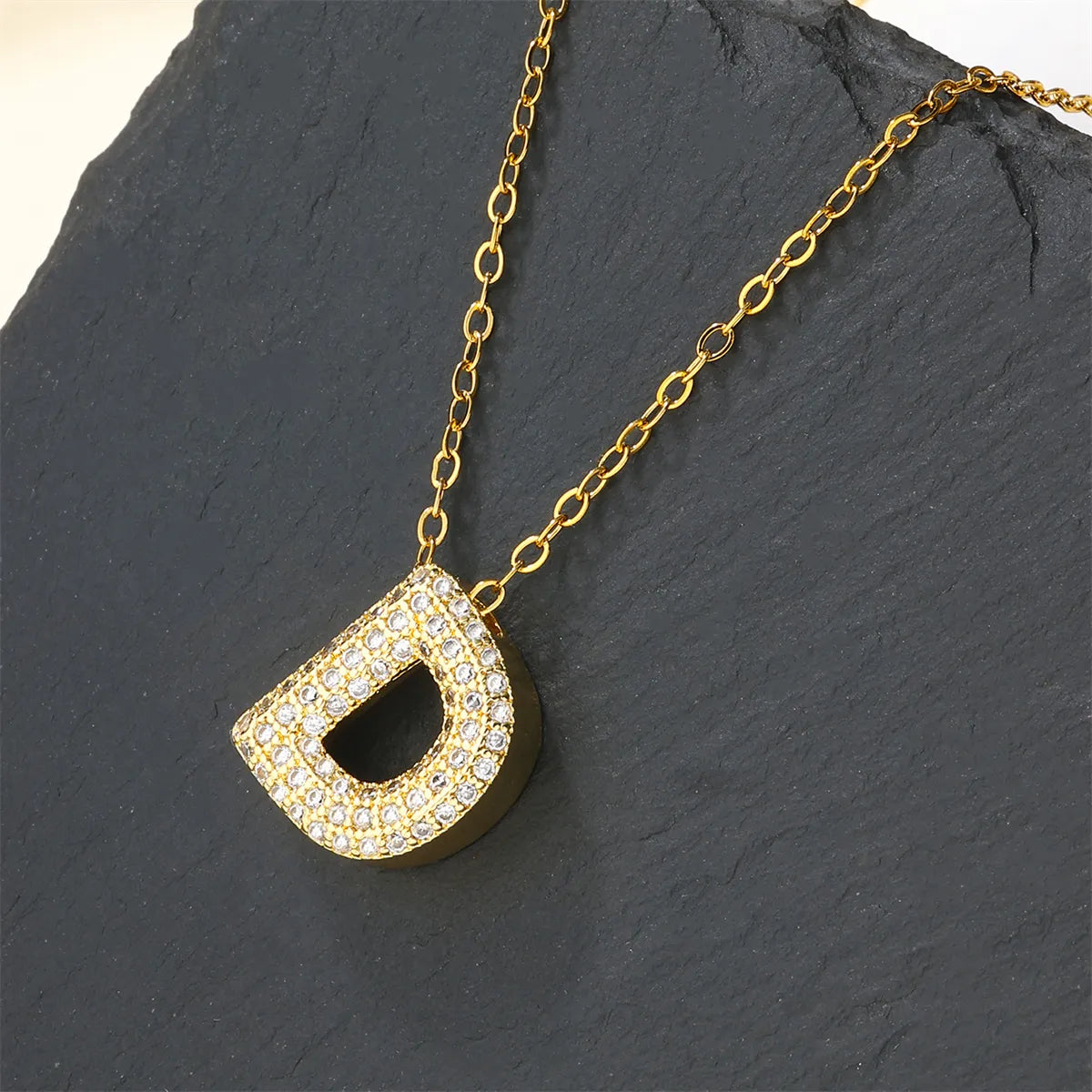 Copper 18K Gold Plated Casual Simple Style Inlay Letter Zircon Pendant Necklace