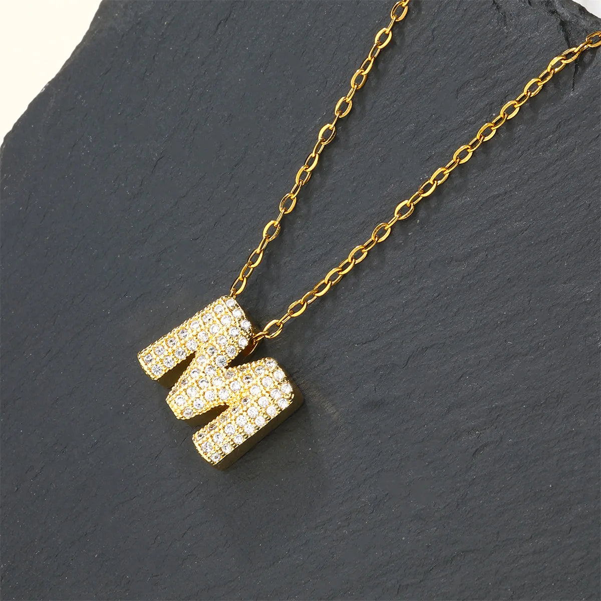 Copper 18K Gold Plated Casual Simple Style Inlay Letter Zircon Pendant Necklace