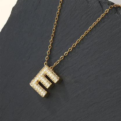 Copper 18K Gold Plated Casual Simple Style Inlay Letter Zircon Pendant Necklace