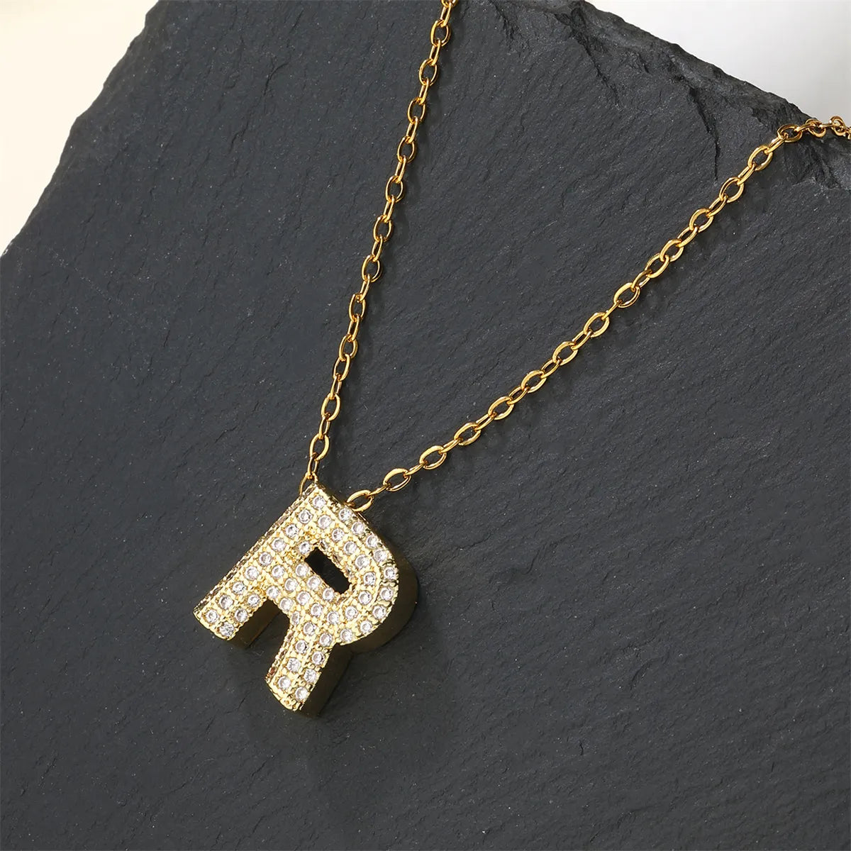 Copper 18K Gold Plated Casual Simple Style Inlay Letter Zircon Pendant Necklace