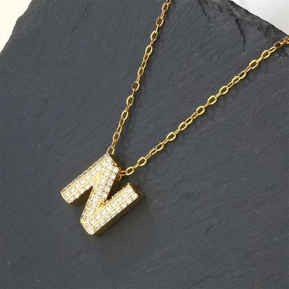 Copper 18K Gold Plated Casual Simple Style Inlay Letter Zircon Pendant Necklace