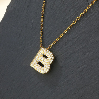 Copper 18K Gold Plated Casual Simple Style Inlay Letter Zircon Pendant Necklace