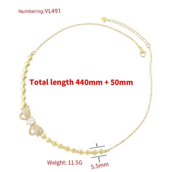 Copper 18K Gold Plated Casual Simple Style Shiny Inlay Bow Knot Zircon Bracelets Necklace
