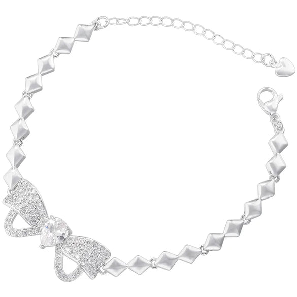 Copper 18K Gold Plated Casual Simple Style Shiny Inlay Bow Knot Zircon Bracelets Necklace